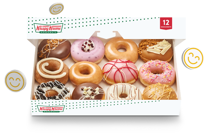 Free doughnut dozen with Krispy Kreme Rewards Smiles Krispy Kreme Sharer Dozen