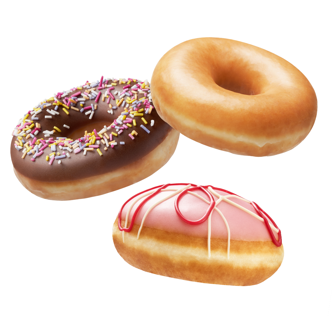 3 of your favourite Krispy Kreme doughnuts all togetehr Krispy Kreme doughnuts 3 pack